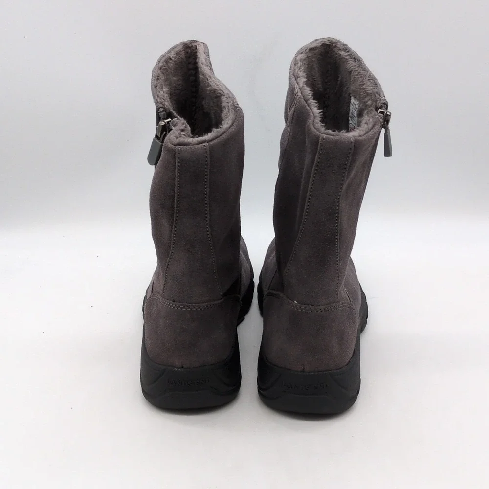 Lands End Shoes Womens Gray 6.5 Suede Winter Boots Quilted Side Zip 503405